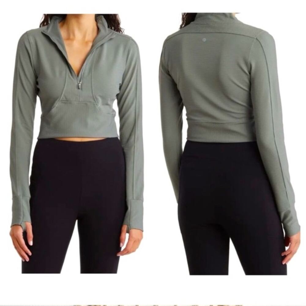 90 Degree Quarter Zip Long sleeve Ribbed Green Medium - 90 Degree Interlink